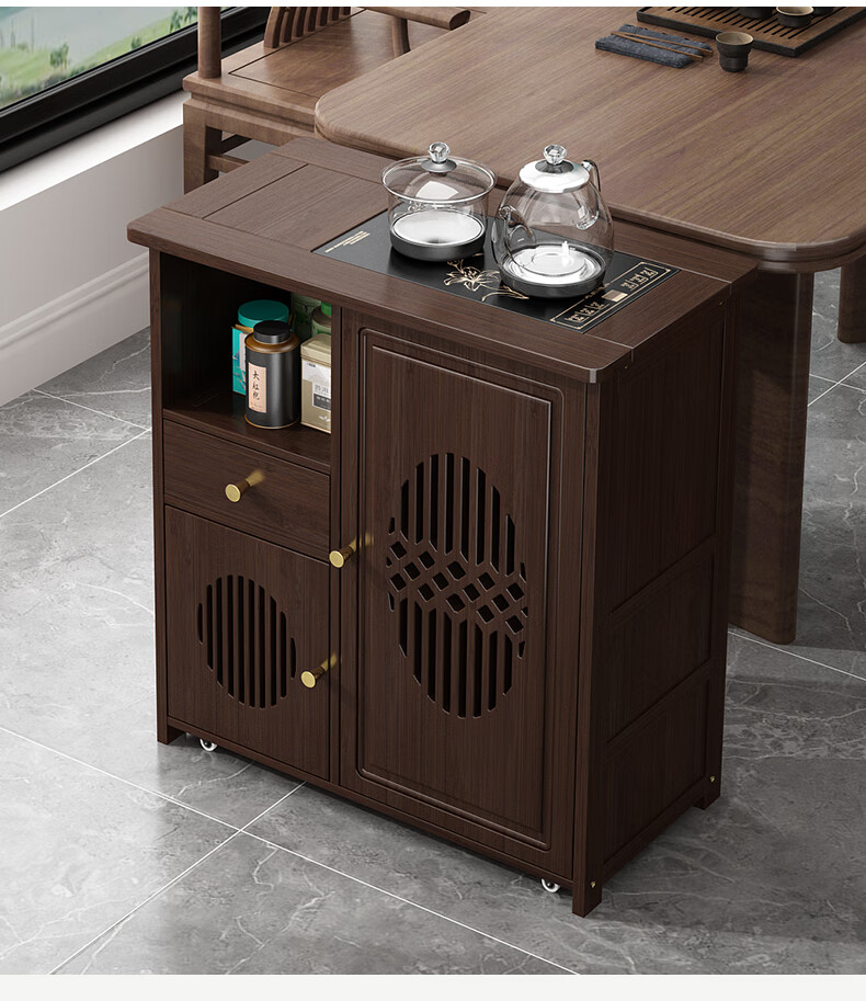Taomengju New Chinese Style Mobile Tea Table Home Small Tea Stand Living Room Tea Cart Balcony Tea Table Kettle Integrated Tea Cabinet Side Table 2