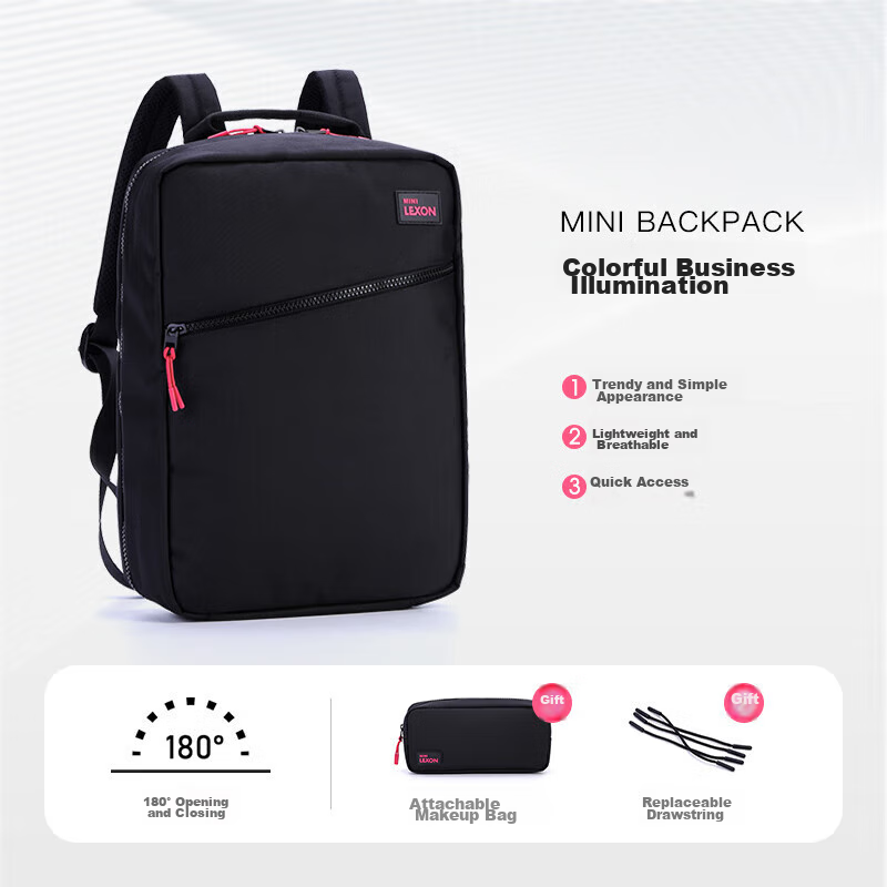 LEXON Women's Backpack, 12/13 Inch Laptop Bag, Casual Lightweight Fashionable School Bag, Travel Toiletry Bag, Black