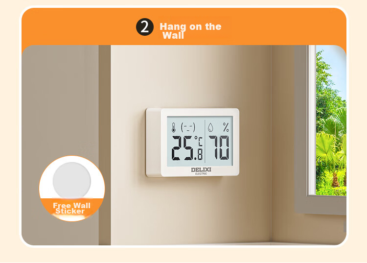 DELIXI ELECTRIC Thermometer And Hygrometer, High-Precision Digital Display, Baby Room Home Use, Wall-Mounted, Dual-Use for Dry And Wet Environments, ABS Electronic, Indoor 10