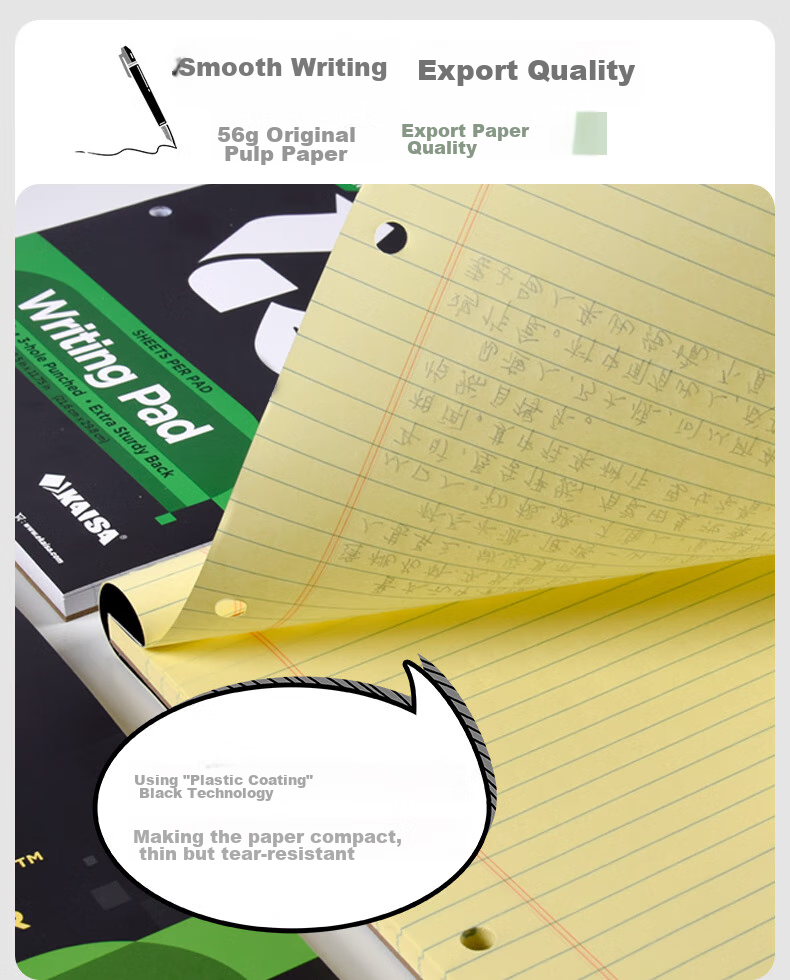 KAISA Three-Ring Notebook A4+/65 Sheets American-Style Lined Notebook, Thin Crisp Pages, White, 3-Ring Binder, DIY Loose-Leaf, 3 Books 5