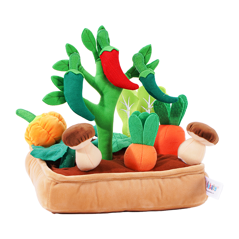 Jollybaby Pull-Out Toy for Babies, Chewable Pretend Play, Early Education Toy with Rattle, My Vegetable Garde