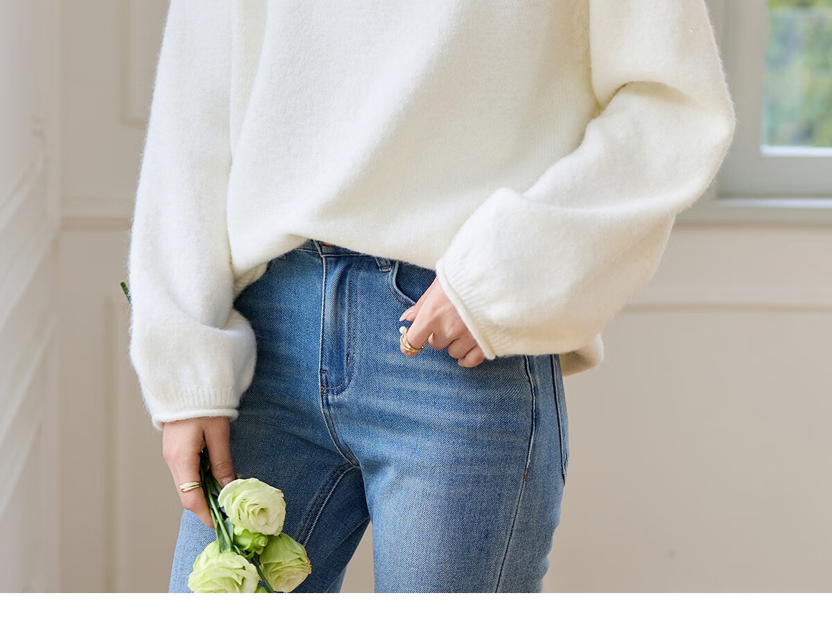 She Enjoy Knitwear Women's Solid Color Rolled Edge Raglan Sleeve Sweater Loose Fit Lantern Sleeve Round Neck Knit Top T51Z018 18