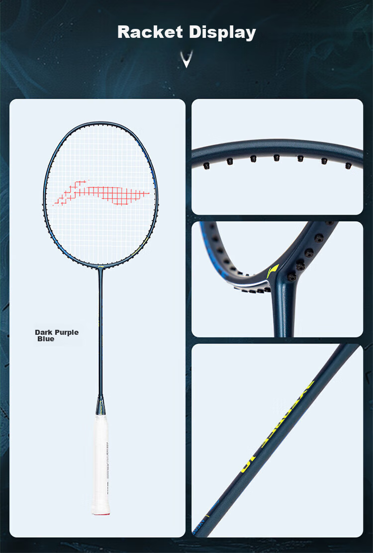 Li-Ning Badminton Racket, Leiting 10, Dark Purple Blue, 5U Unstrung Racket, AYPU109-5 9