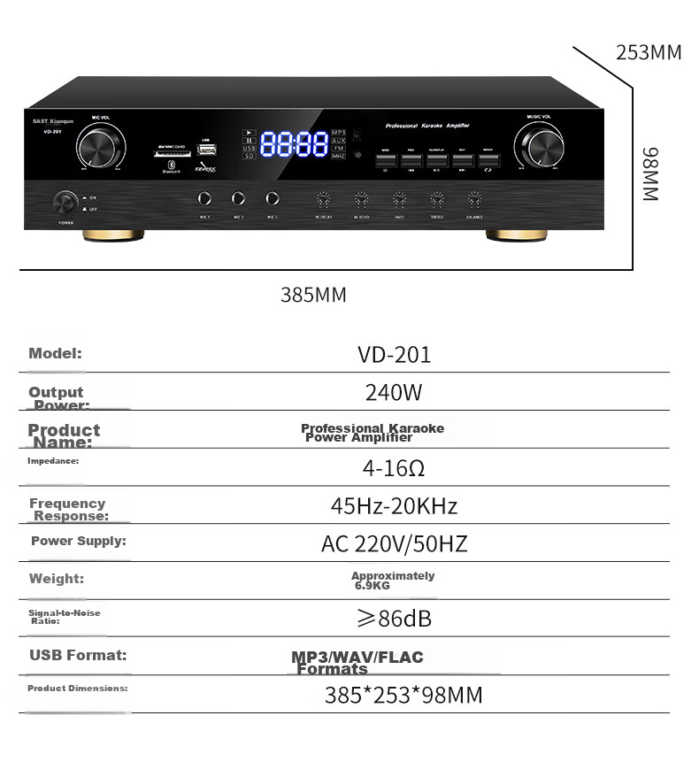 SAST Conference Room Audio System Set, 8-Inch Background Training Equipment Complete Set, Bluetooth Amplifier Wall-Mounted Speakers VD-201/K5/M 19