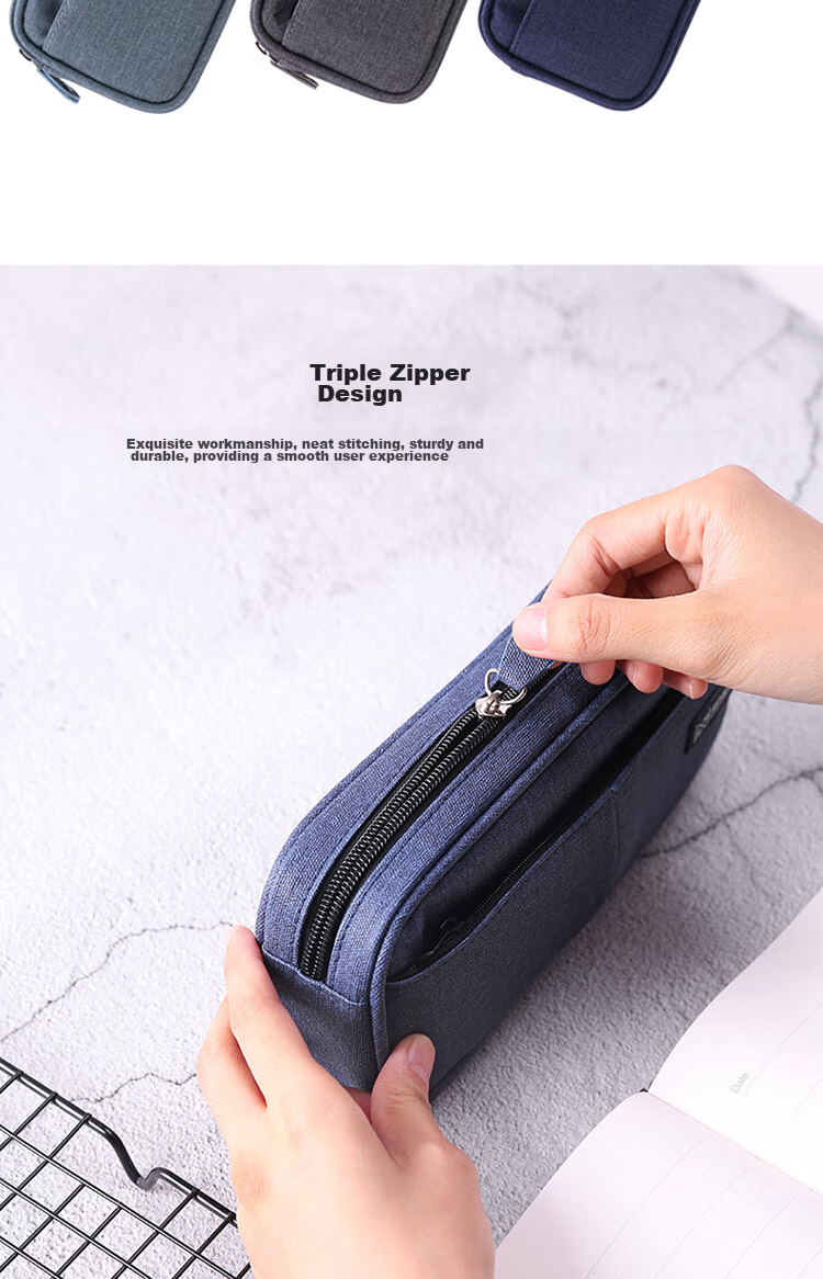 Deli Multi-Layer Large Capacity Pencil Case, Linen-Like Multifunctional Pencil Storage Bag/business Pouch, Student Stationery Box, Premium Gray Back-To Stationery Gift 5
