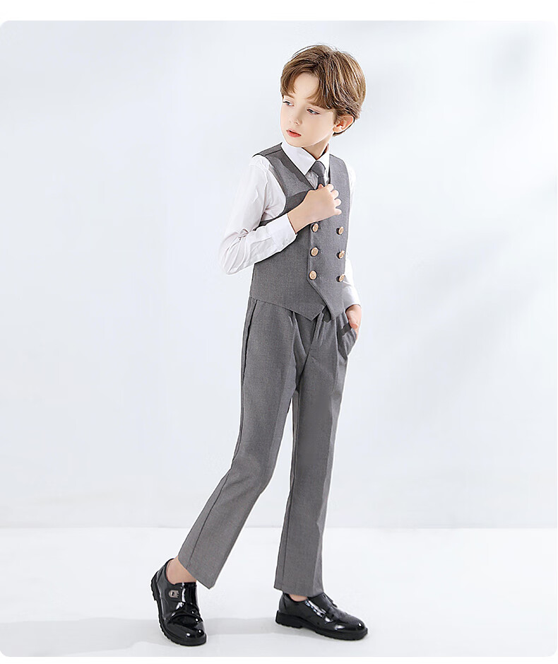 Yinuofang Children's Suit Vest Set Boys' Performance Outfit Gray Formal Wear High-End Gray: Vest Set 170CM 16