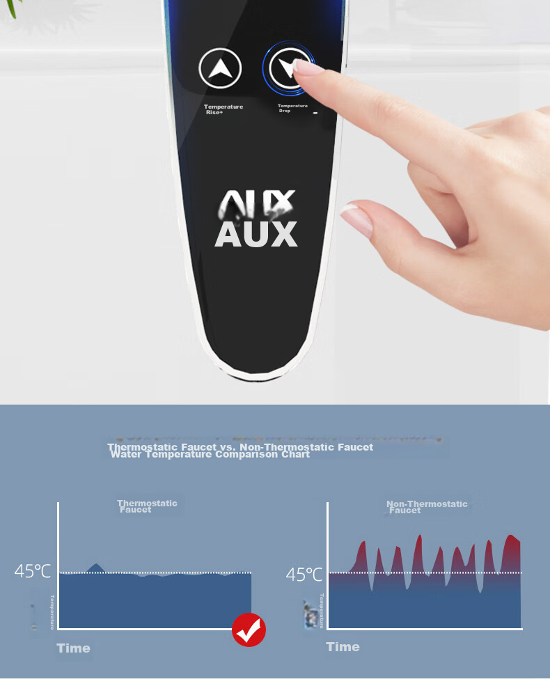AUX Electric Water Heater Faucet, Bathroom Sink Hot And Cold Dual-Use Smart Digital Display Fast Heating Kitchen Treasure Instant Electric Water Heater, Bottom Water Inlet WT1X3 Stainless Steel Body 5