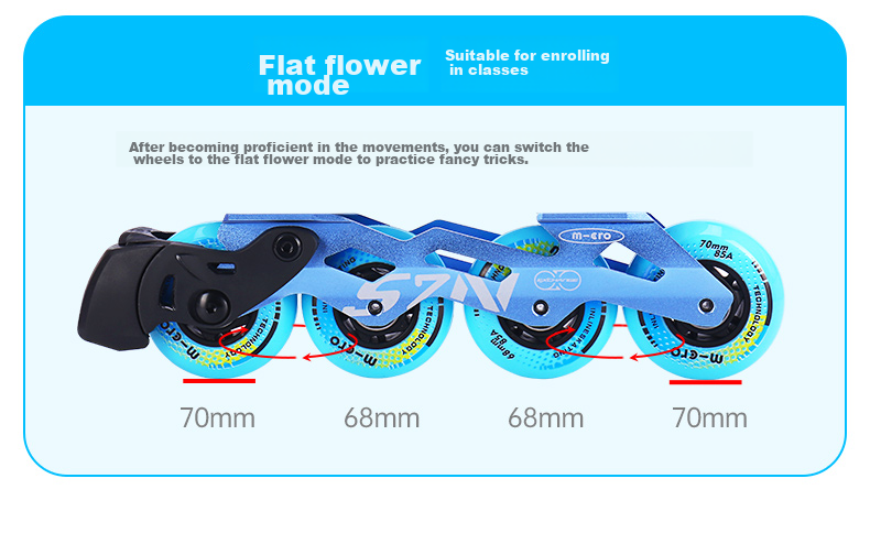 Micro Migu Roller Skates for Children, Boys And Girls, Hard Shell Flat Flower M-Cro Straight Row Inline Skates S6N Pink Set Size L 5