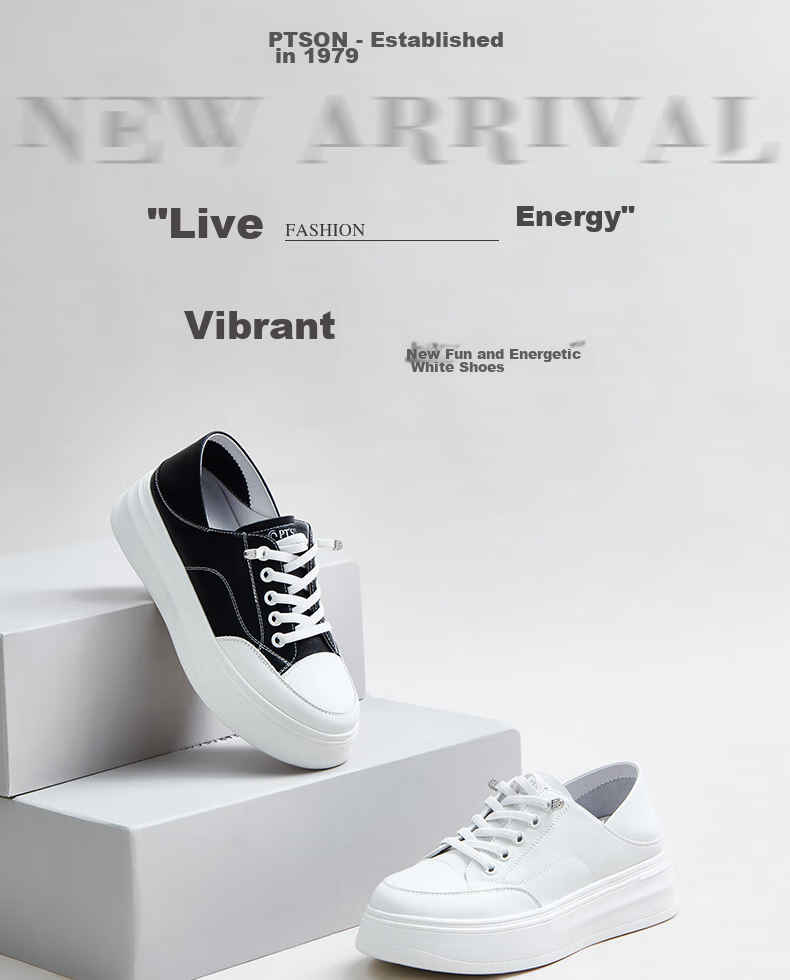PT'SON Thick-Soled White Sneakers for Women, Spring Thin Lightweight Breathable Height-Increasing Fashionable Versatile Casual Skateboard Shoes, White, Size 36 1