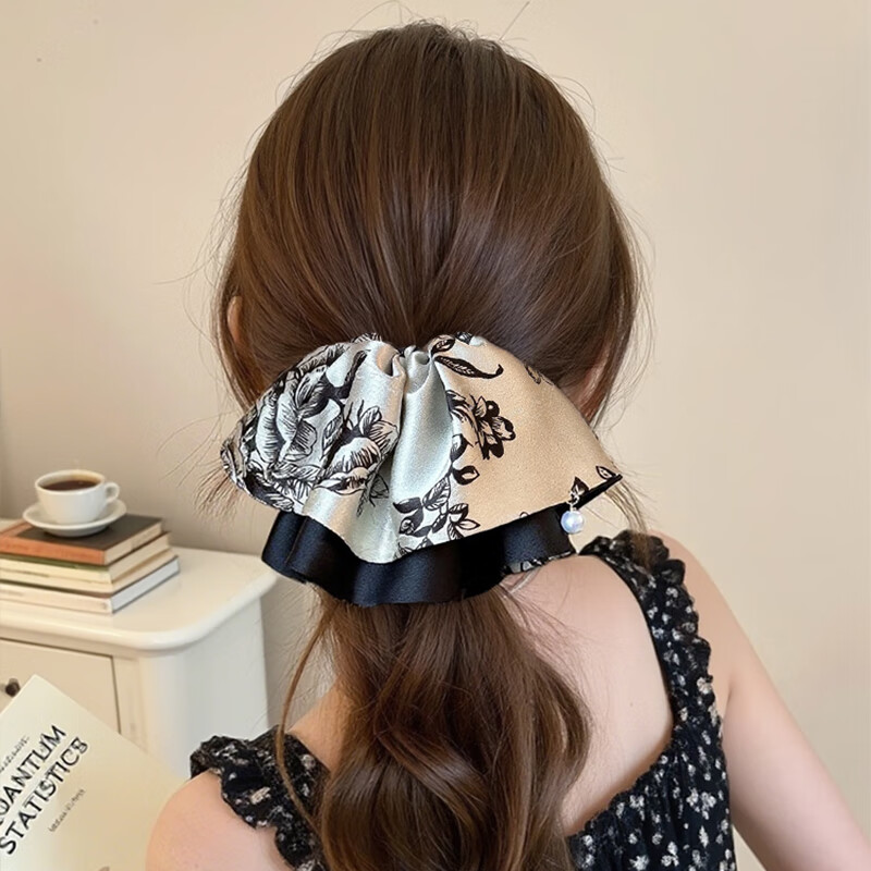 Xiangwan Ink Painting Satin Ponytail Clip Chinese Style Hairpin Elegant Temperament Hair Clamp Birthday Gift for Women 1
