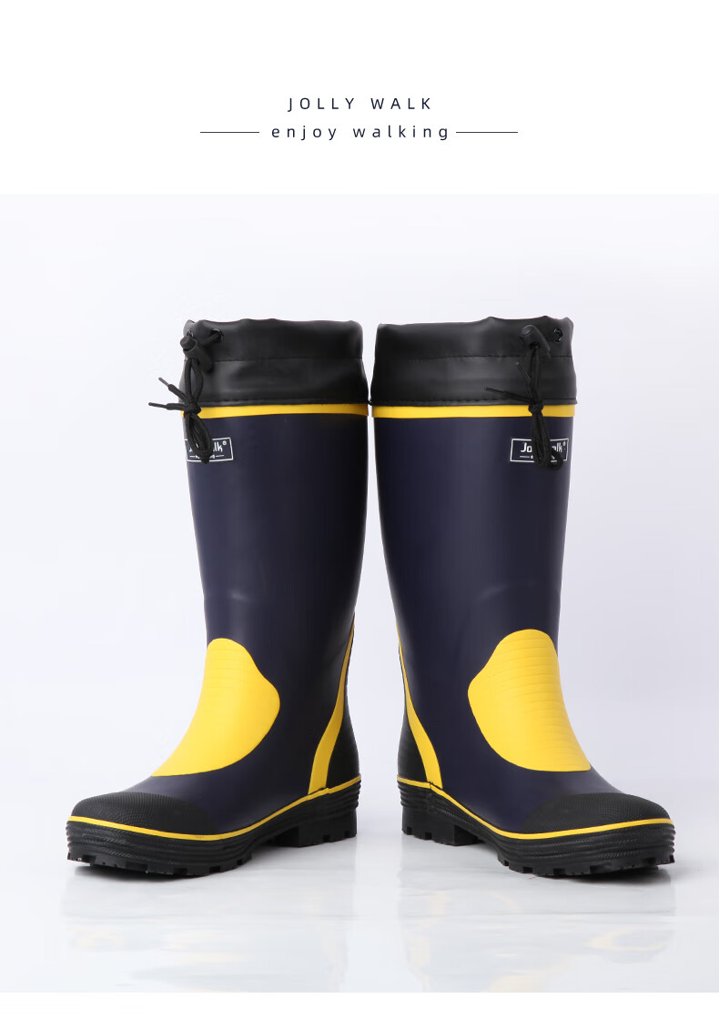 Jolly Walk Water Boots, Rain Boots for Men, High-Top Waterproof Shoes, Long Fishing Boots, Car Washing Waterproof Overshoes, Rubber Shoes JW211 Blue And Yellow 41 19