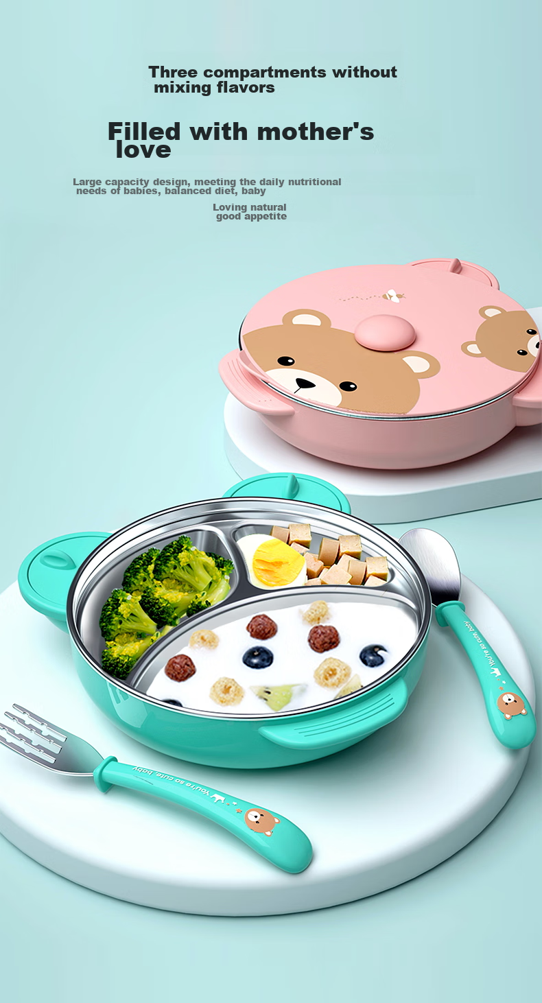 Albo Baby Divided Plate Infant Feeding Bowl with Suction Base Children's Tableware Insulated Water-Filled Bowl 3