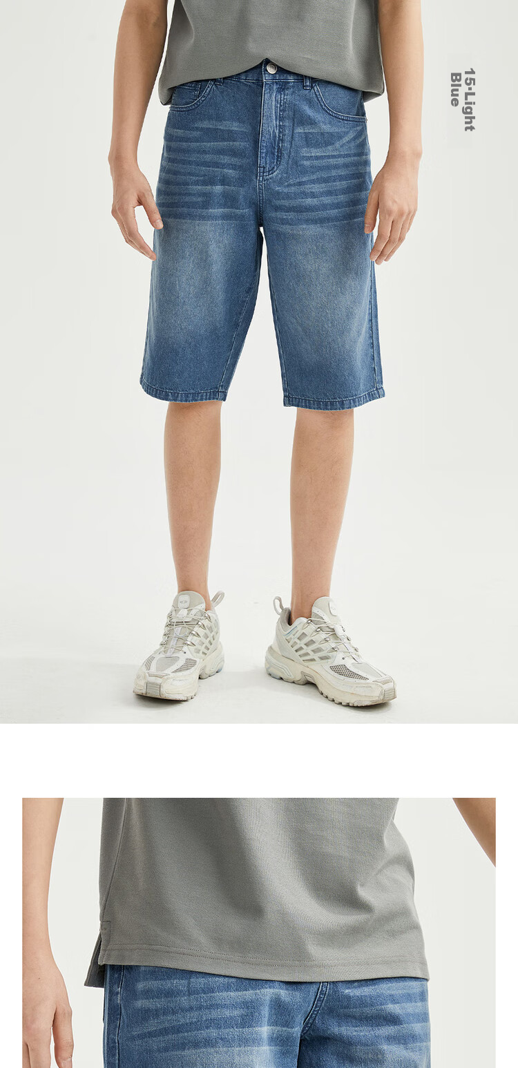 Giordano Men's Denim Shorts, Summer Lightweight Pure Cotton, Whisker Trend, Mid-Rise Straight-Leg Five-Point Shorts for Men, 13103211 16