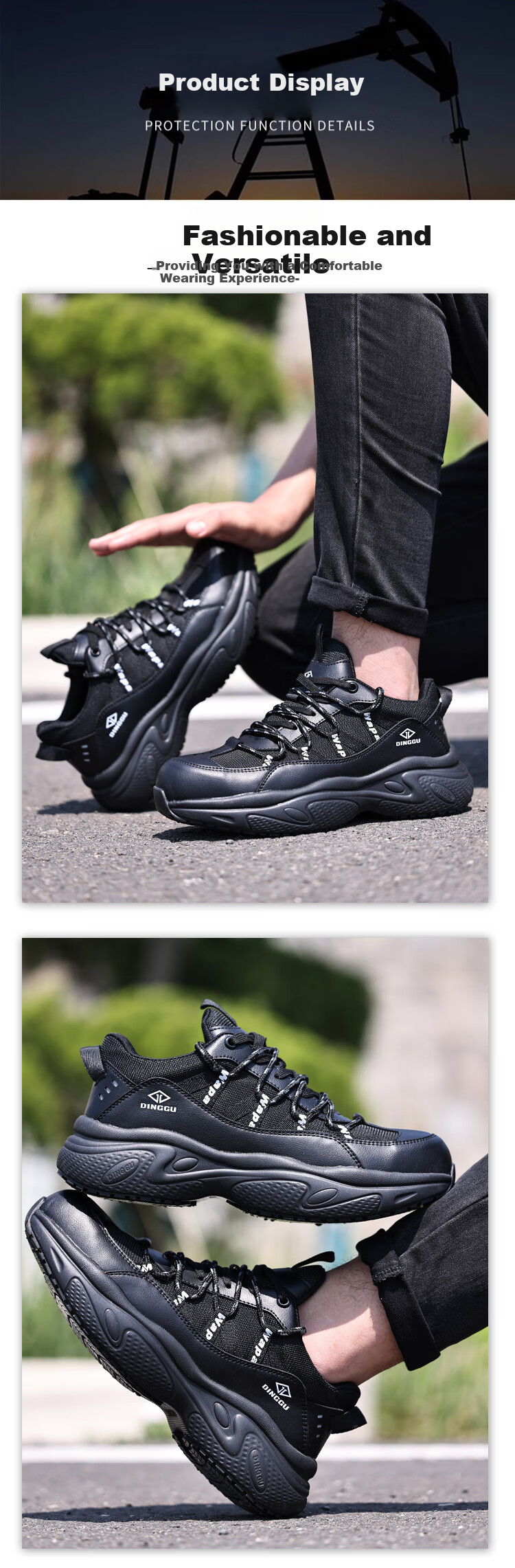 Dinggu Safety Shoes for Men, Steel Toe Work Boots with Anti-Smashing And Puncture-Resistant Features, All-Season Odor-Resistant Construction Site Footwear JD1630hei44 4