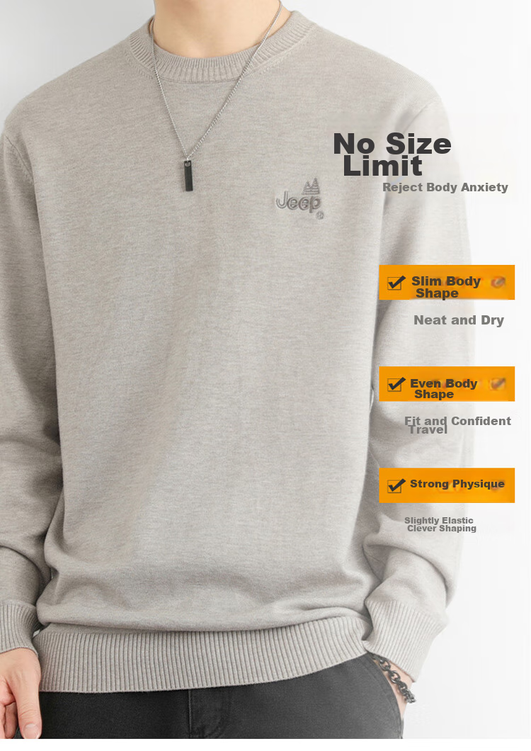 JEEP Men's Autumn Winter Sweater Round Neck Knitwear Comfortable Warm Versatile Top Dark Gray 2XL 8