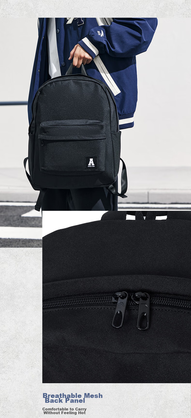 Anta Mochi Backpack Unisex Simple Large Capacity Youth Canvas Hiking Cycling Sports School Bag 8