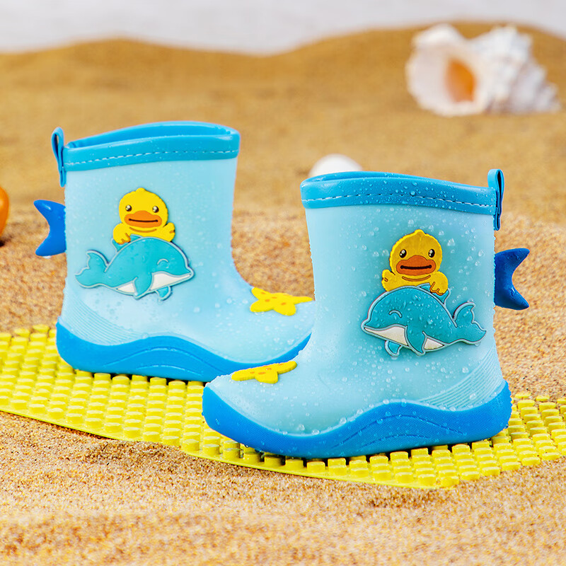 B.Duck Children's Rain Boots, Cute Cartoon Design for Boys And Girls, Summer Mid-Calf Waterproof Rain Boots, Model 5914, Blue, Size 30