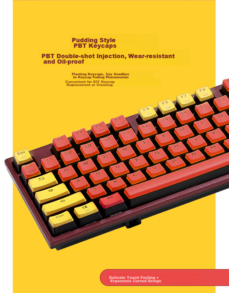 Hyeku X5 Wired/wireless 2.4G Dual-Mode Mechanical Keyboard with 108 Keys, PBT Keycaps, Tequila Sunrise Color, Kehua BOX Sky Blue Switches, with Clip And Wrist Rest 12