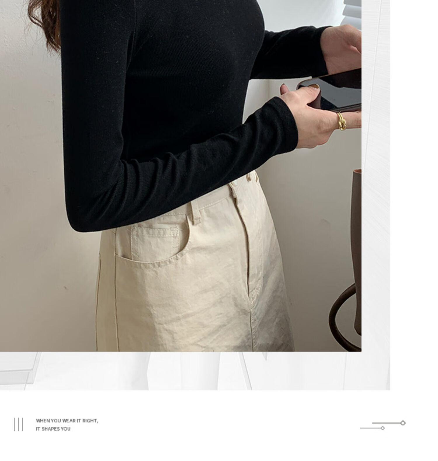 YUZHAOLIN Women's Base Layer Top for Spring And Autumn, Thin Undershirt, Round Neck Ribbed Black And White Long-Sleeve T-Shirt for Fall And Winter 10
