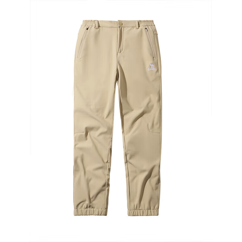 CAMEL Outdoor Softshell Pants for Women, Water-Repellent, Elastic Ankle, Fleece-Lined, Warm, Windproof, Outdoor Hiking Trousers for Men, A23CA6J034