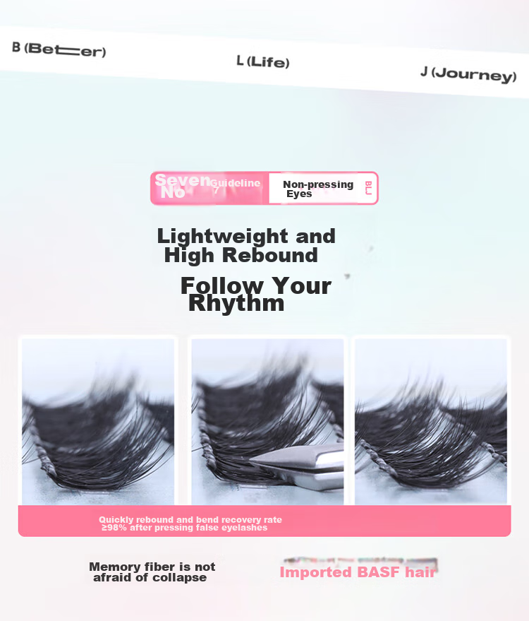BLJ Glue-Free False Eyelashes, 32 Clusters, Natural Blooming Effect without Stems, Puffy Eyes, Beginner-Friendly, No Need to Remove, HD01 11