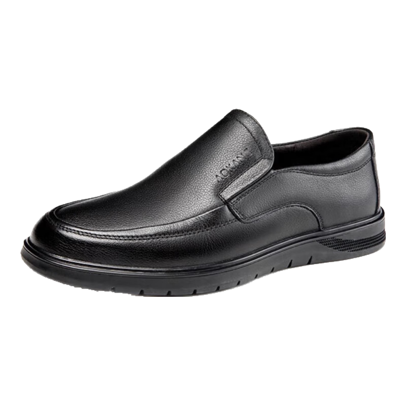 Aokang Men's Casual Leather Slip-On Shoes Comfortable Commuter Black Size 38