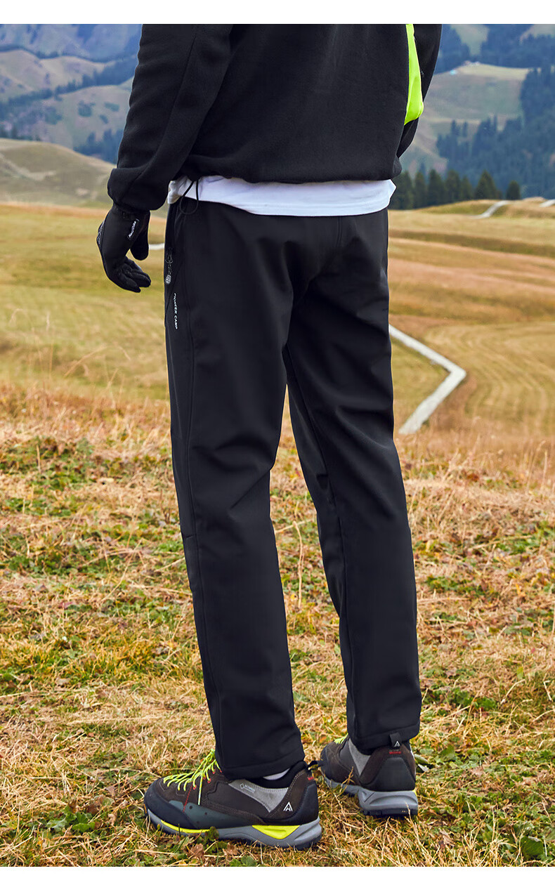 Pioneer Camp Tibetan Wolf Outdoor Softshell Hiking Mountaineering Pants Men's Autumn Windproof Water-Repellent Warm Breathable Straight-Leg Trousers 12