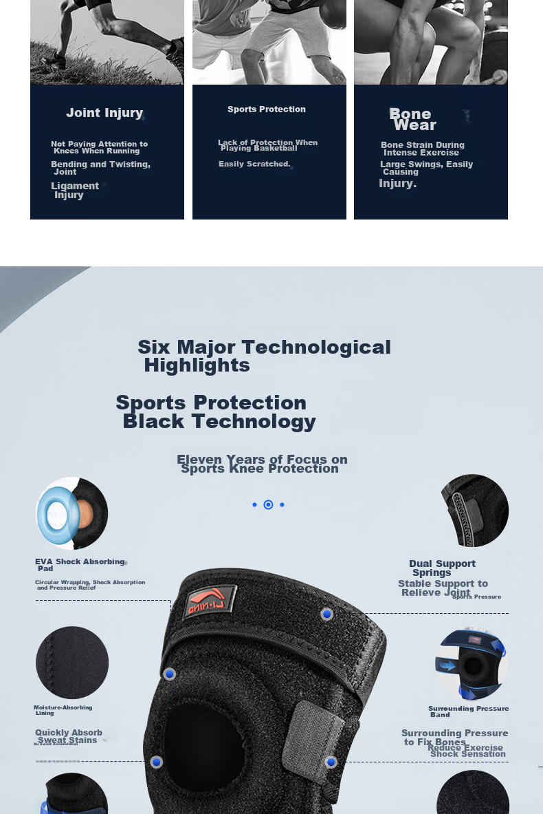 Li-Ning Knee Pads, Warm Sports Meniscus Patella Protection, Anti-Injury Arthritis, for Men And Women, Suitable for Jogging, Basketball, Badminton, Hiking 3
