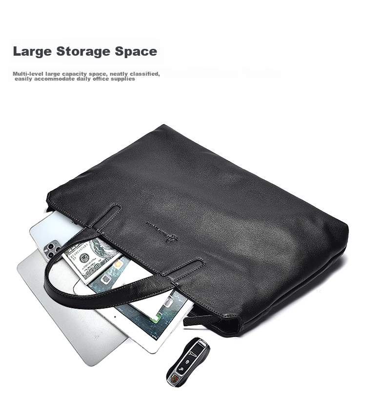 Hush Puppies Men's Briefcase, Top-Grain Leather, Slim Handheld Laptop Bag, Business Large Capacity, Fashionable Father's Day Gift for Boyfriend 5