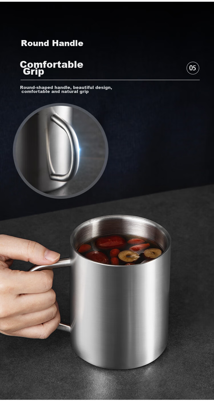 MAXCOOK 304 Stainless Steel Water Cup with Lid, Double-Layer Mug for Office, Tea Brewing And Drinking, Home Use Cup, 400ml 8