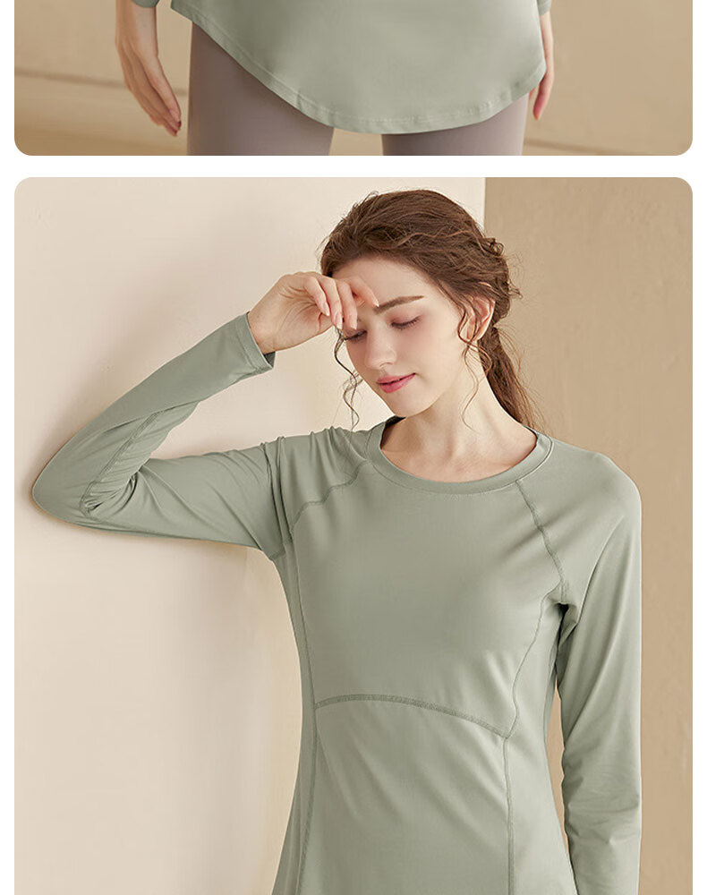 XUEXIMAN Yoga Wear Sports Top for Women, Spring And Autumn Quick-Dry Long-Sleeve T-Shirt, Mid-Length, Hip-Covering, Slimming, Breathable, for Running And Fitness 5