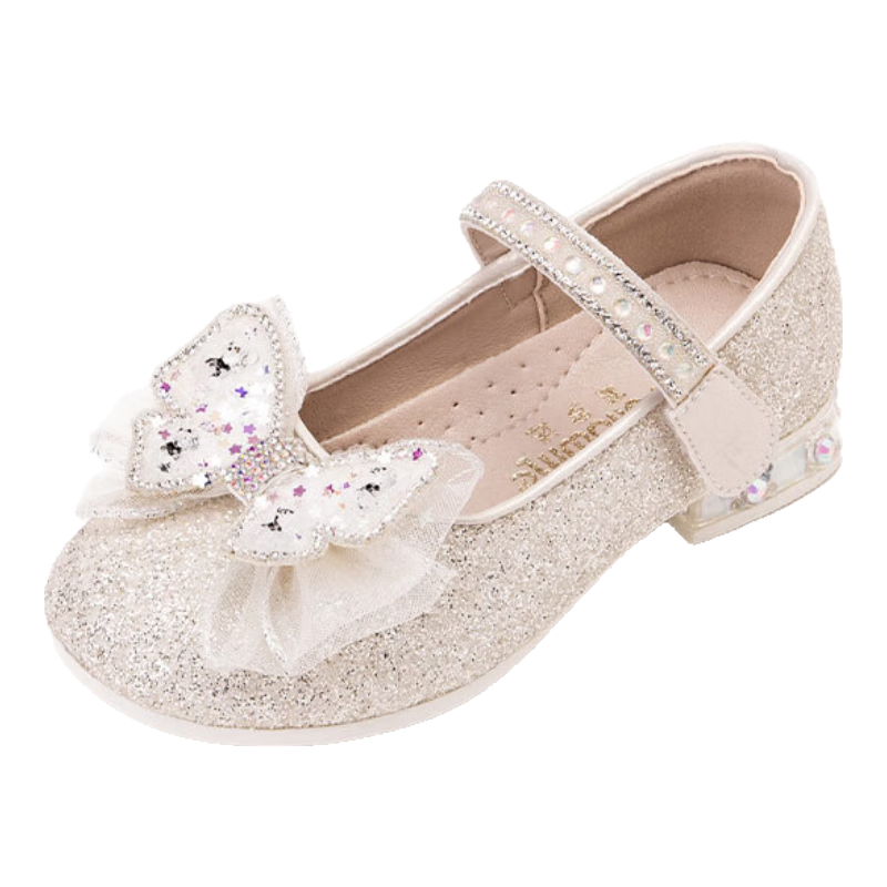 Fulomi Girls Princess Shoes Spring Autumn Children's Sequin Crystal Flats Performance Dress Shoes Light Gold Size 32