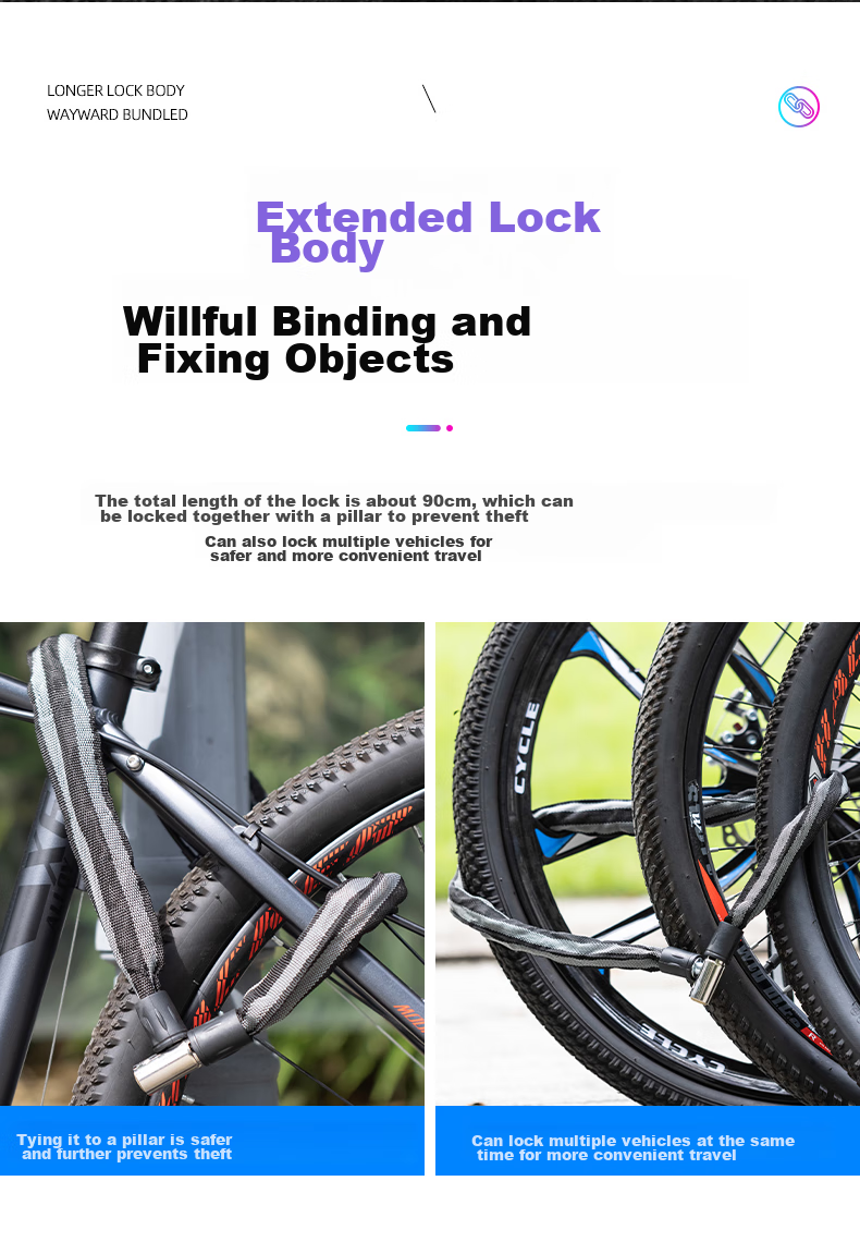 Move Iron Mountain Bike Chain Lock, Electric Bicycle Chain Lock, Bicycle Motorcycle Lock, Bicycle Lock, Anti-Theft Lock Accessory [0.6 Meters] 5