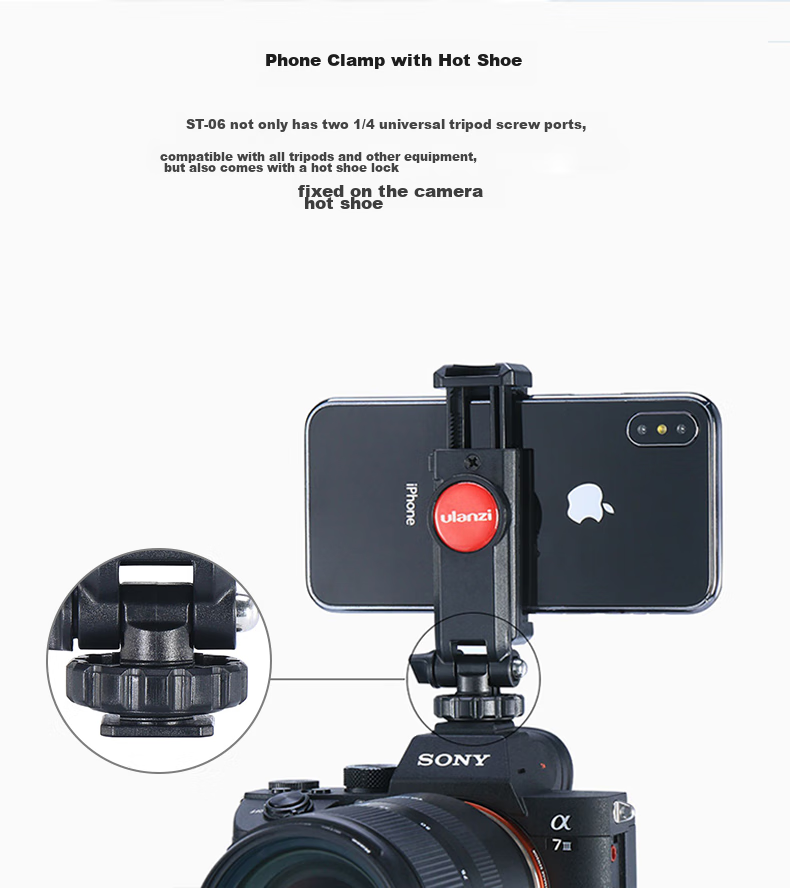 Ulanzi ST-14 Iron Man 3 Metal Phone Clamp for Horizontal, Vertical, Oblique And Overhead Shooting, Hot Shoe Mount for Universal Photography, Vlog, Short Video Selfie And Live Streaming, Desktop Gimbal Stand 2