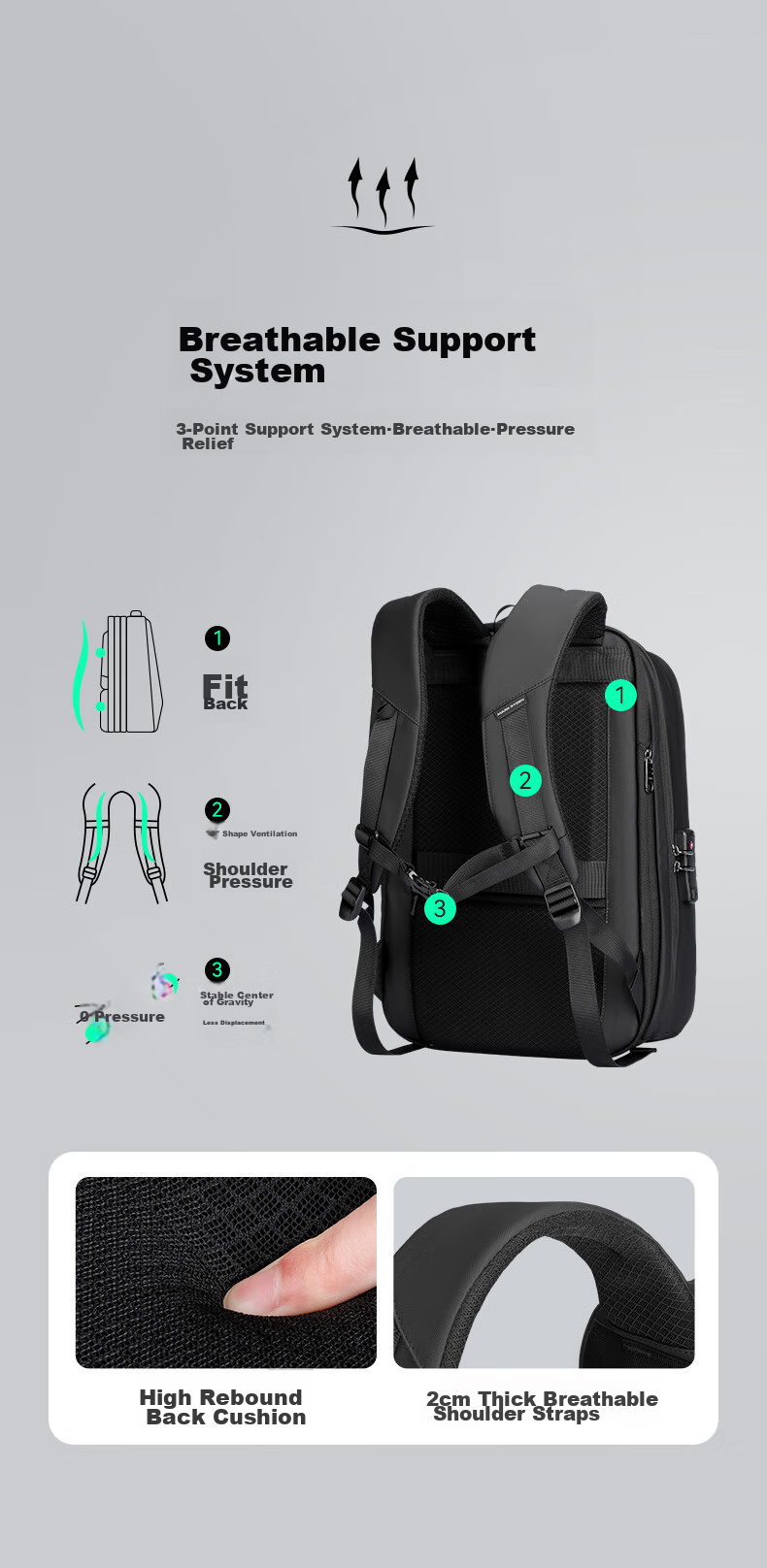 MARK RYDEN Backpack for Men, Double Shoulder Bag, 15.6-Inch Gaming Laptop Bag, Trendy Motorcycle Travel Bag, Schoolbag MR9405 Elegant Black 13