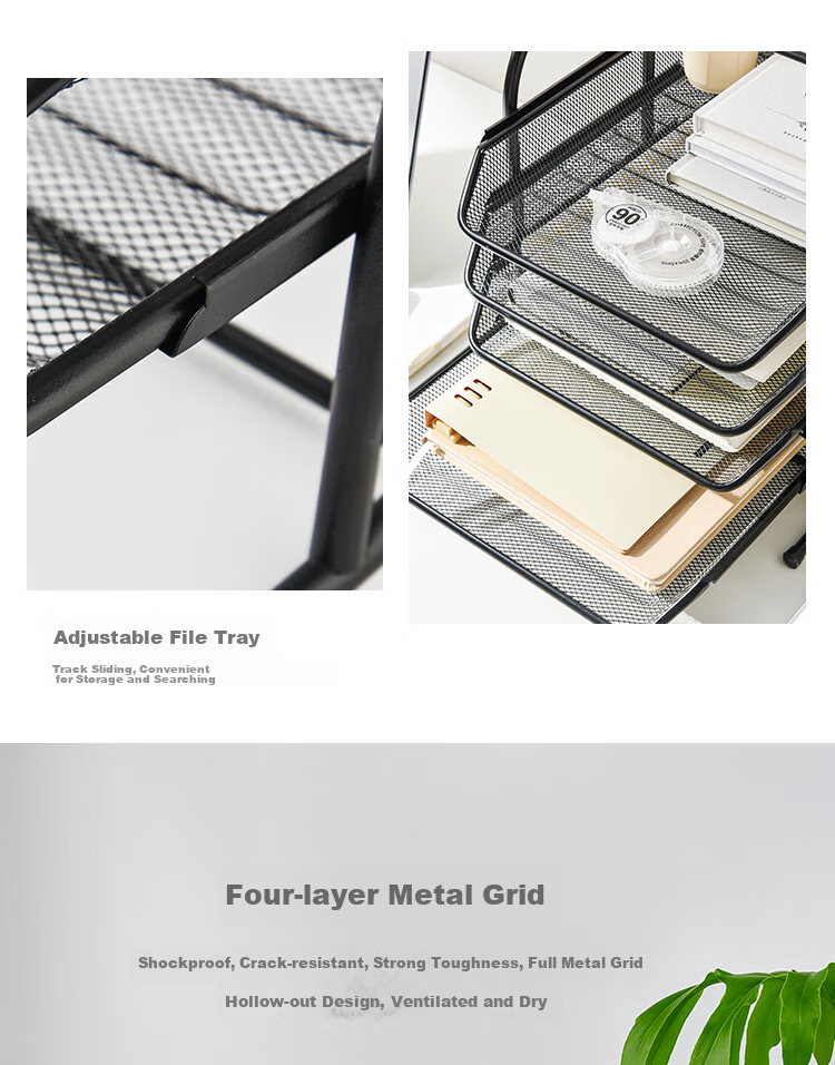Sannianerban Metal File Organizer, Multi-Layer File Tray, Office Desktop Storage Rack, Metal Basket for Documents, File Organizer Shelf, Storage Rack, Four-Tier Black 5