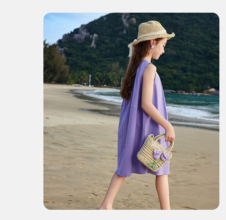 ASK JUNIOR Girls' Dress, Summer 2025 Children's Lightweight Sleeveless Dress, Princess Dress for Older Kids, Beach Long Skirt, Purple 9