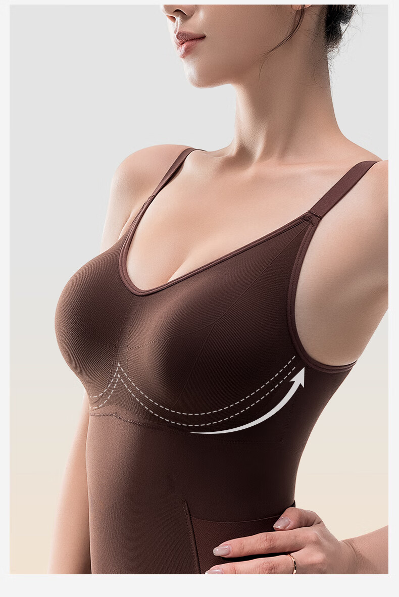 Quxianzhuyi [Song Xi Same Style] Black Chocolate Shaping Bodysuit, Tummy Control Waist Cincher, Autumn Brown [Thin Straps], Size S 6
