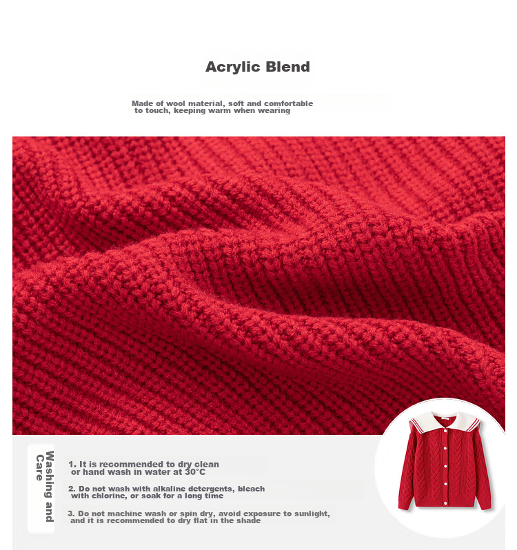 BALABALA Girls' Red Sweater, Children's Knitted Cardigan, Spring And Winter Wear, Contrasting Colors, Warm Open-Front Desig 3