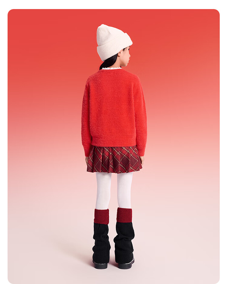 Balabala [balaOne] Girls' Soft Knit Cardigan Red New Year Festival Autumn Winter Sweater 3