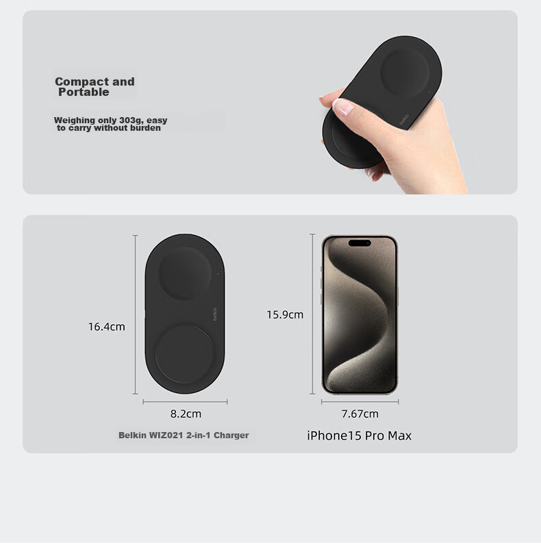 BELKIN Apple Wireless Charger, Qi2 Certified Magnetic Fast Charging, IPhone 15W Quick Charge, Compatible with MagSafe Rapid Charging, Panel-Style Two-In WIZ028 White 12