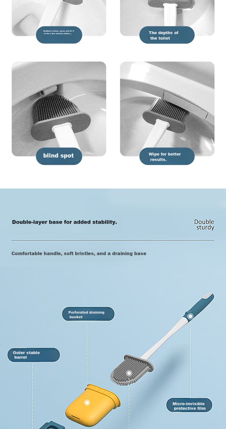 Sodolike Shangdao Silicone Toilet Brush, No-Drill Wall-Mounted Soft Bristle Brush for Home Bathroom Cleaning 4