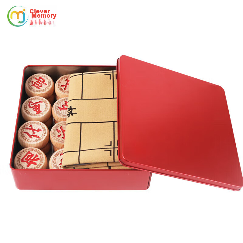 Miaoji Chinese Chess, Beech Wood Solid Iron Box, Large High-End Set, Carved Design, Camping, Shockproof And Durable, 8056