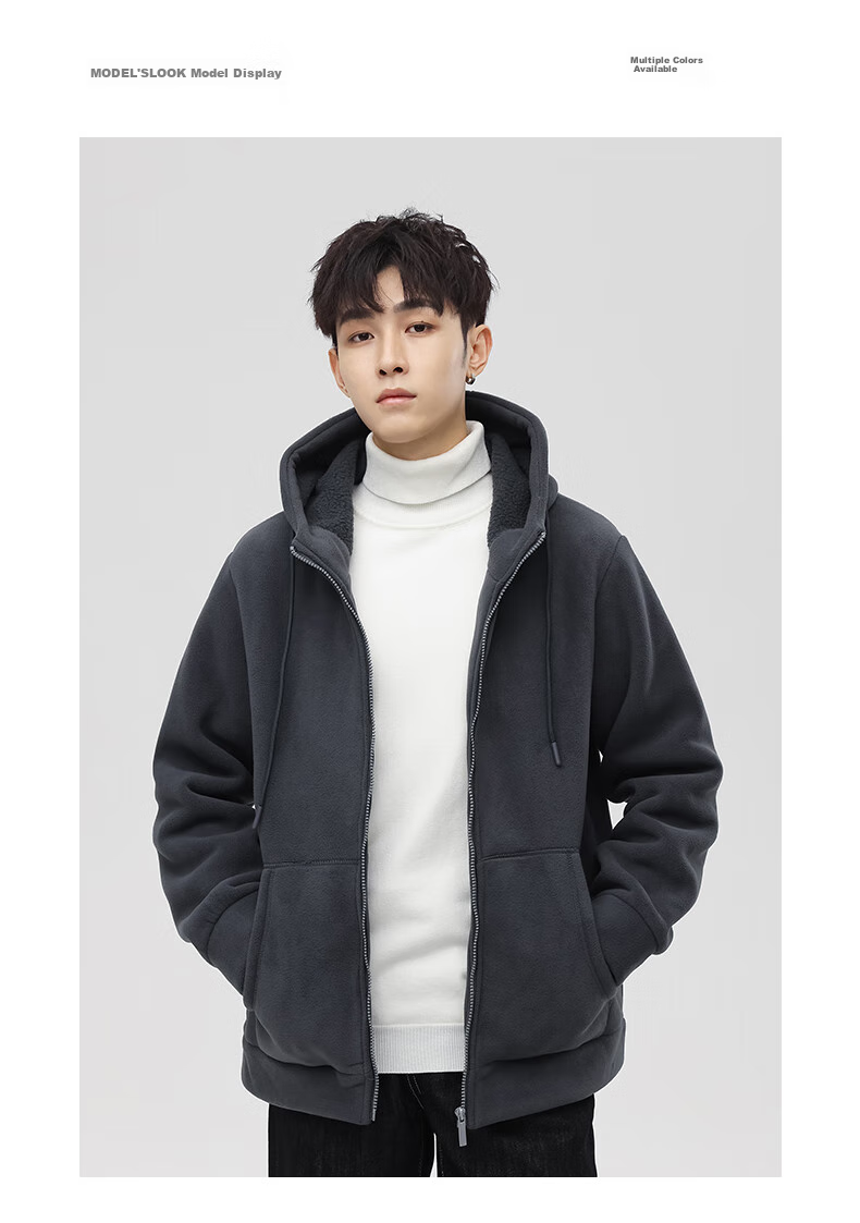 MiiOW Fleece Jacket for Men, Autumn And Winter New Trendy Versatile Outdoor Fleece-Lined Warm Casual Jacket Menswear 7