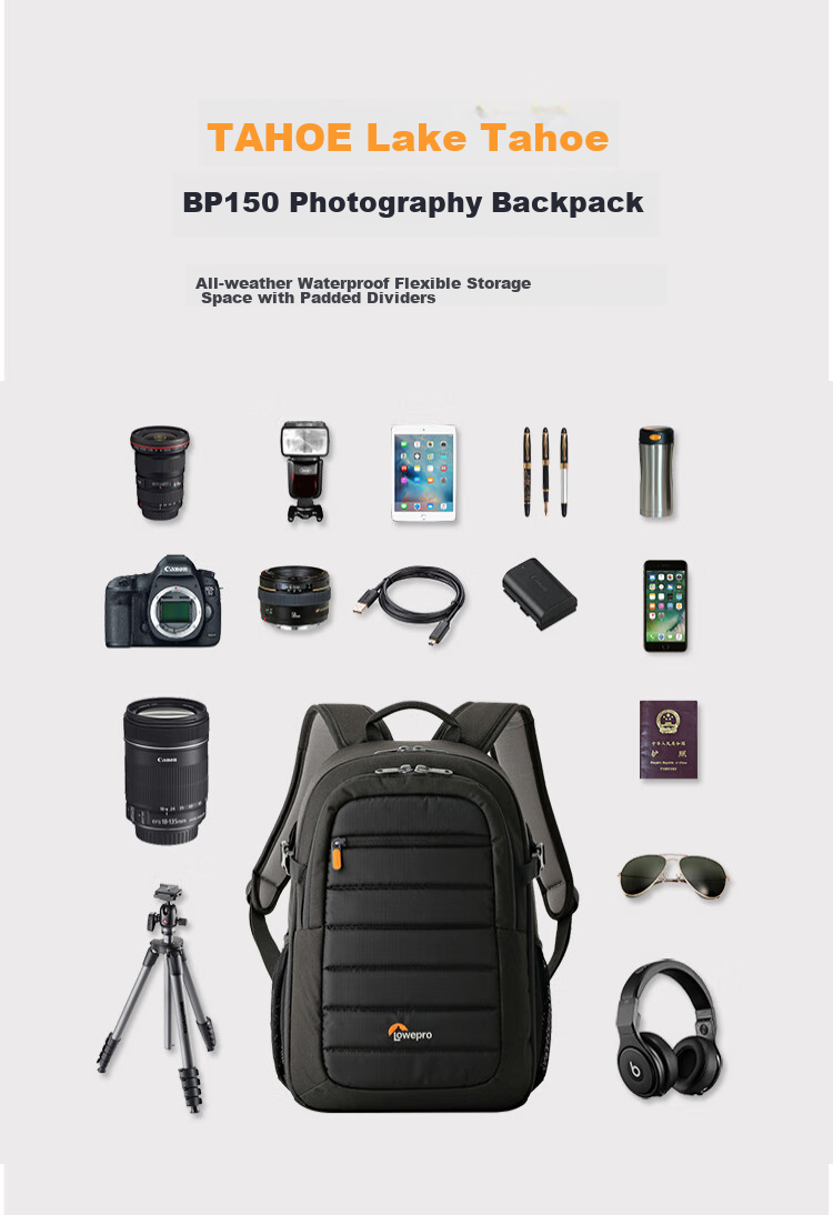 LOWEPROleshebao Camera Bag, Tahoe BP 150 Backpack Photography Bag, Sports Camera Bag for Men And Women, DSLR Mirrorless Multi-Functional Drone Bag, Black (LP36892-PWW) 3