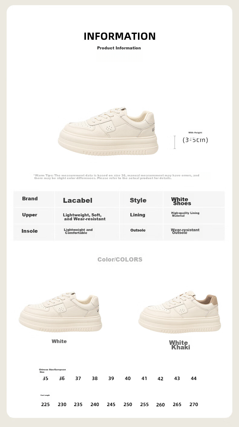 La Chapelle Women's Sneakers, Thick-Soled Versatile White Shoes, Low-Top Casual Sports Shoes for Women-W7059, White And Black, Size 38 3