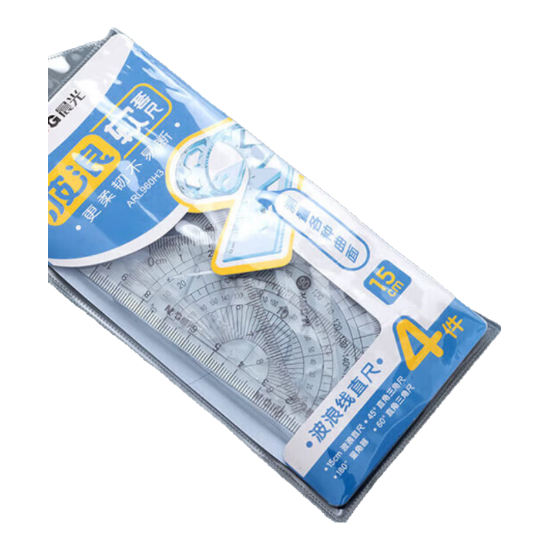 M&G Soft Ruler Set: 15cm Straight Ruler + 2 Triangular Rulers + Protractor, Office And Student Universal Measuring And Drawing Rulers ARL960H3 4 Pieces/set
