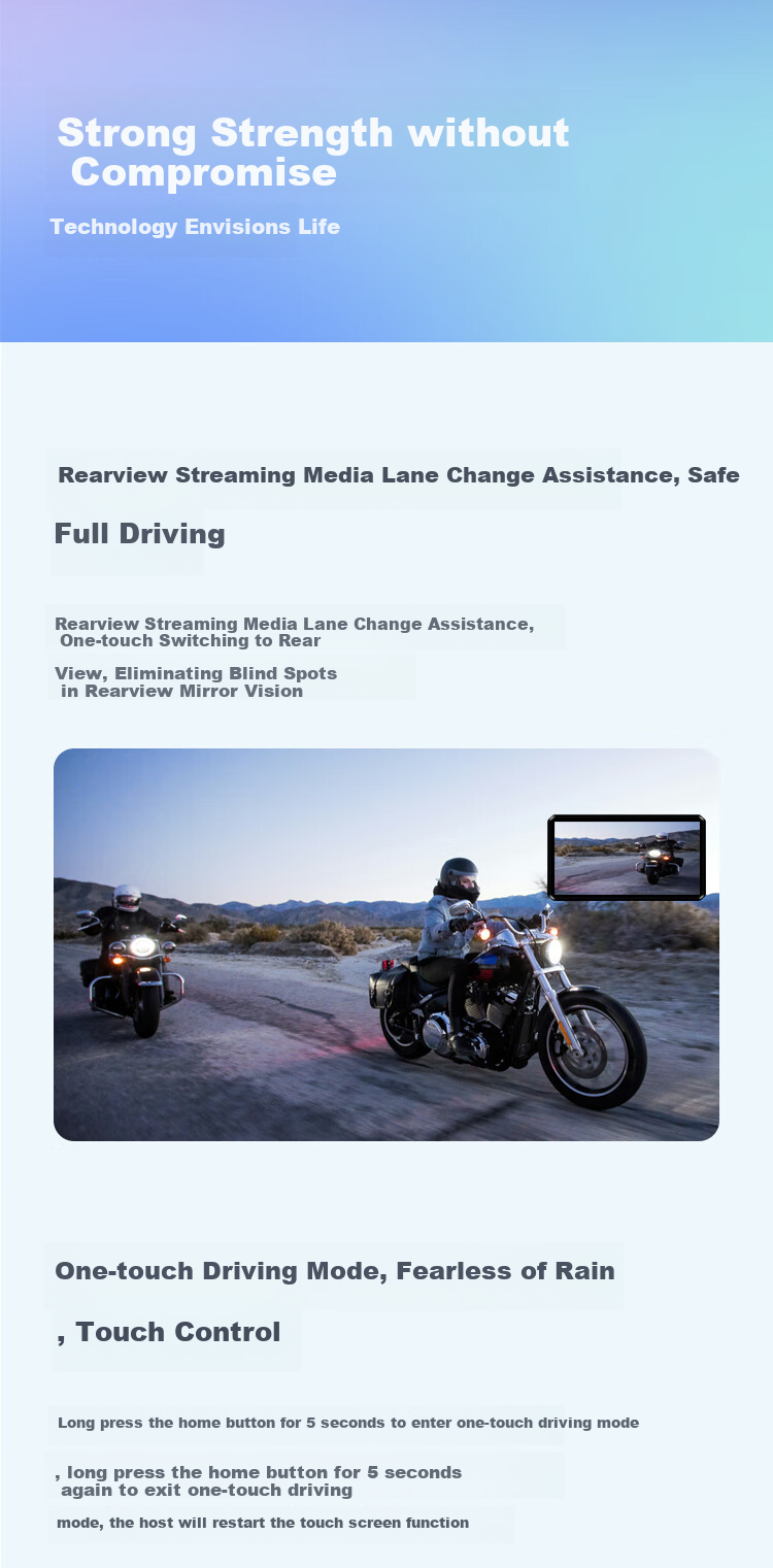 Tupozhe M2S-201 Motorcycle Dash Cam with Horizontal And Vertical Screens, Smart Car System, Carplay Navigation, Wireless Phone Screen Mirroring, Dual Cameras, Loop Recording 14