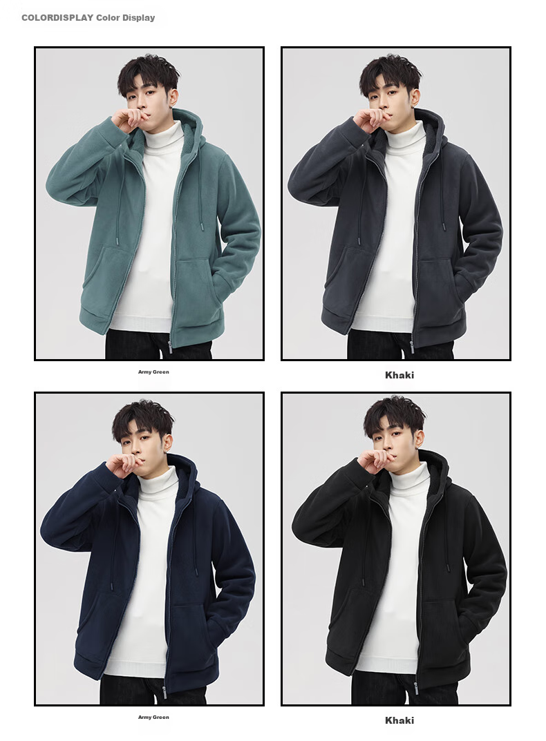 MiiOW Fleece Jacket for Men, Autumn And Winter New Trendy Versatile Outdoor Fleece-Lined Warm Casual Jacket Menswear 6