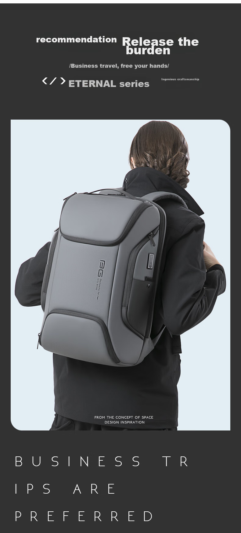 Bange Business Backpack for Men, Travel And College Student Schoolbag, Gift, Casual Travel Backpack, 17-Inch Laptop Bag, 7267 Gray 7